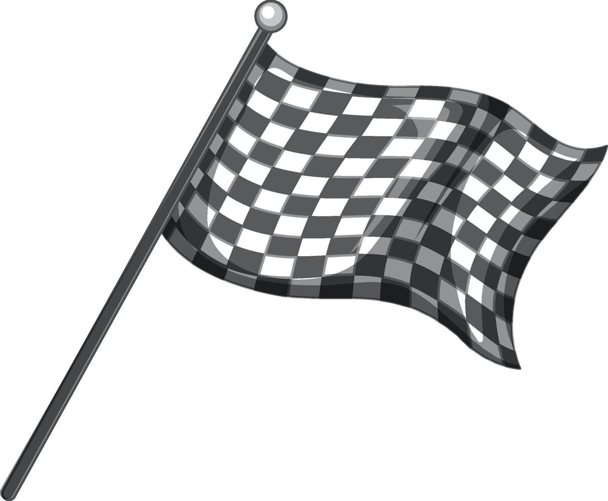 drapeau grille noir et blanc avec pôle sur fond blanc vecteur