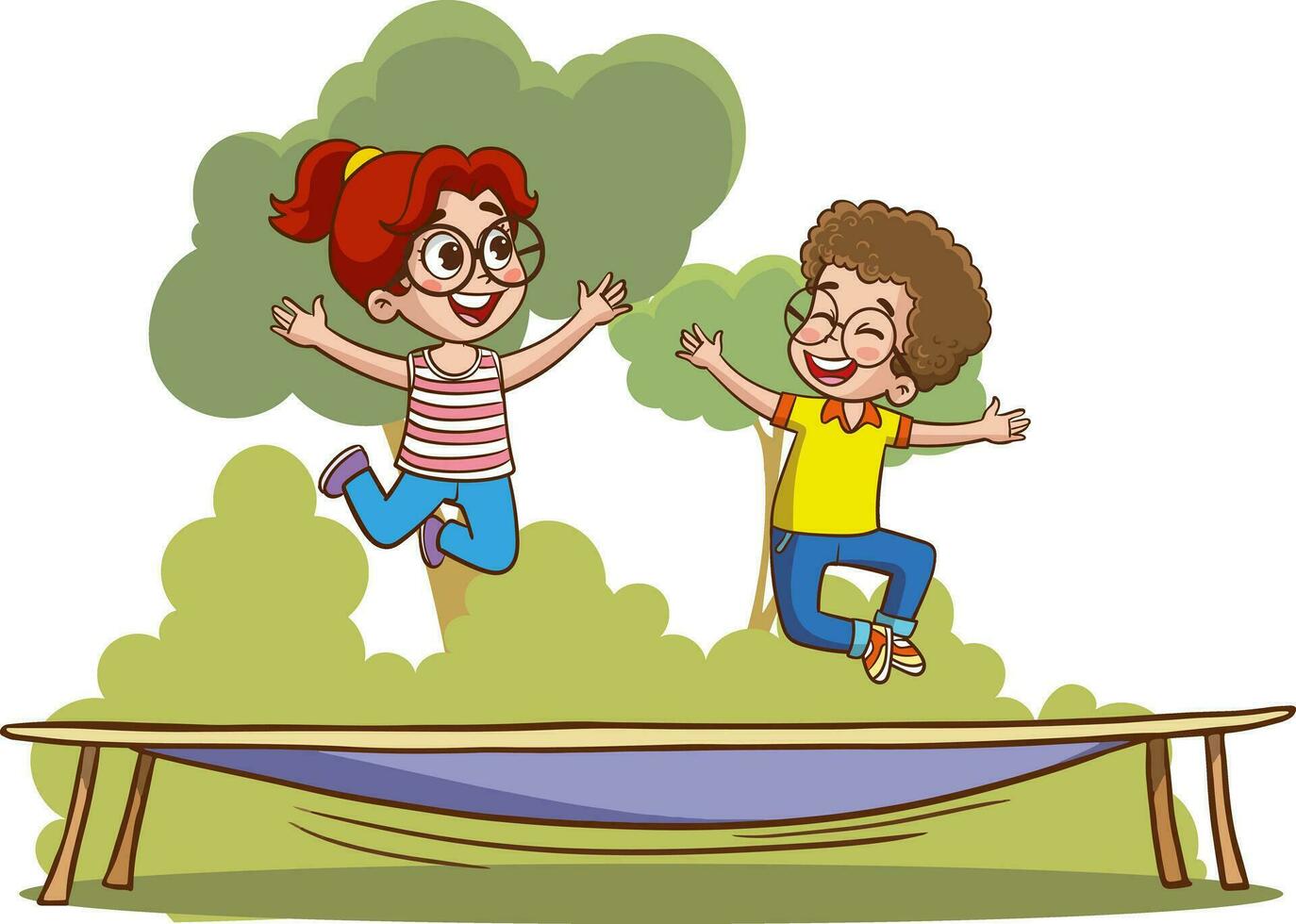 vecteur illustration de des gamins sauter sur le trampoline