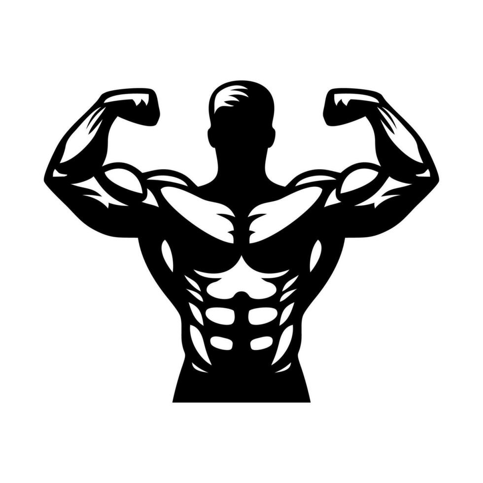 bodybuilder icône. homme silhouette de une fort homme, athlète icône. corps bâtiment muscles. vecteur illustration