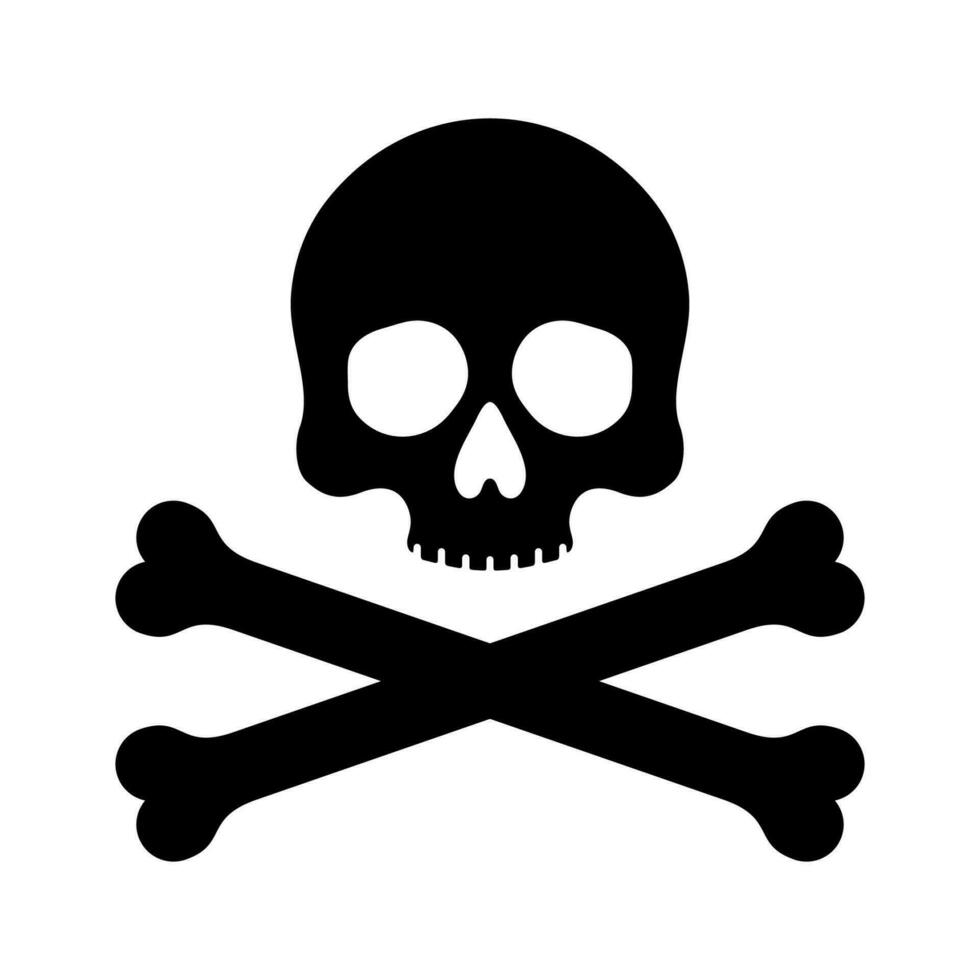 crâne avec franchi des os icône silhouette, Humain squelette diriger. décès, pirate et danger symbole. gai Roger logo modèle. vecteur illustration