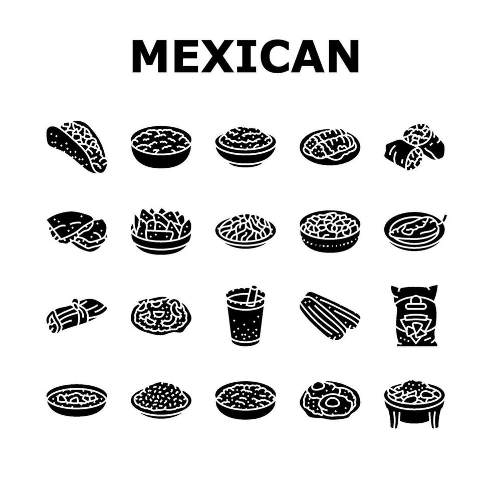 mexicain cuisine nourriture dîner Icônes ensemble vecteur