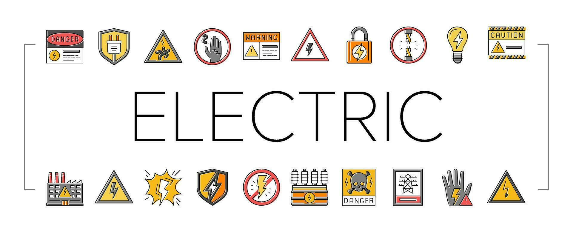 électrique danger choc Puissance Icônes ensemble vecteur