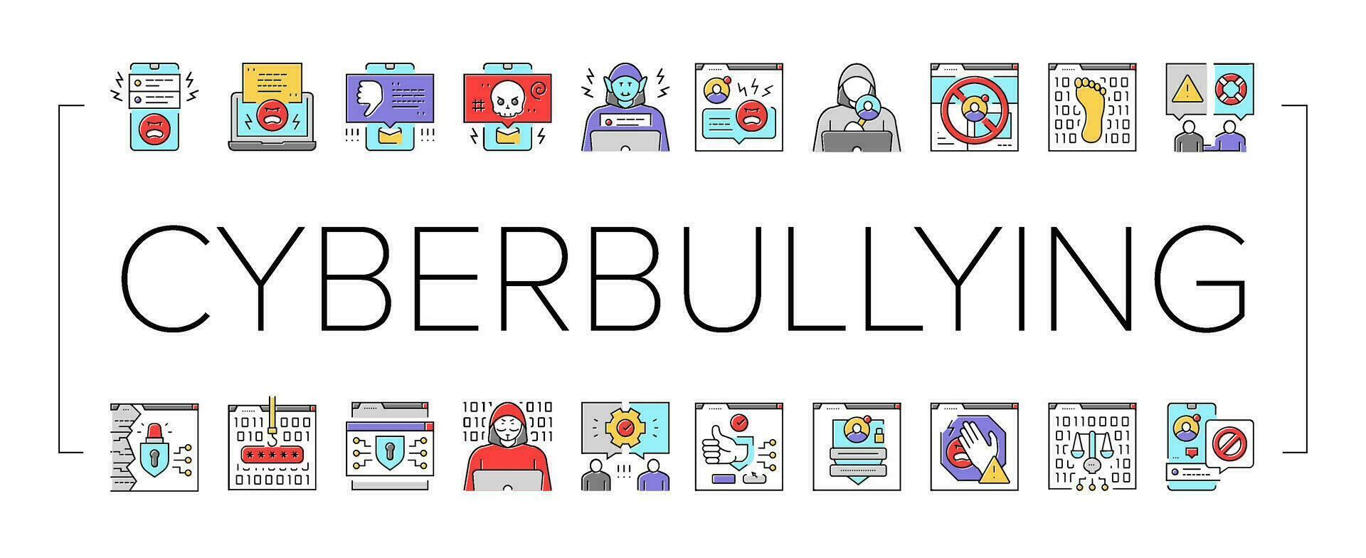 Harcèlement sur internet cyber en ligne Icônes ensemble vecteur