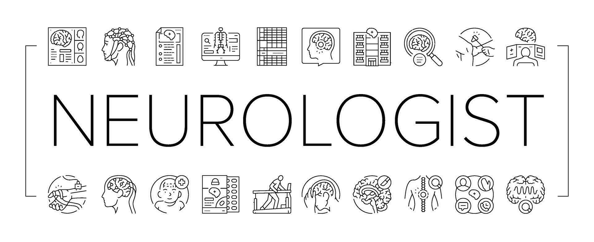 cerveau neurologue médecin Icônes ensemble vecteur