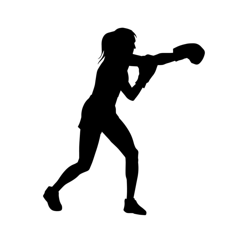 silhouette de femme boxe athlète dans action pose. silhouette de une femelle portant boxe gants pour boxe sport. vecteur