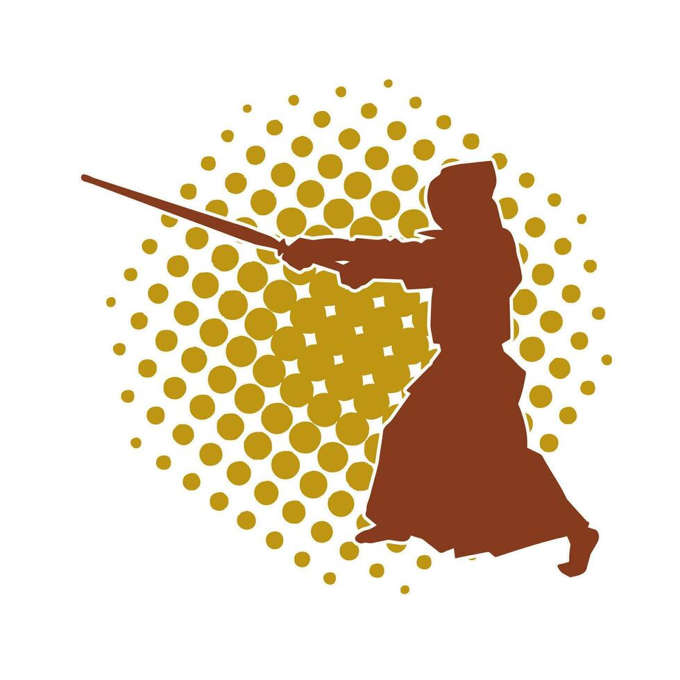 silhouette de une épée guerrier dans action pose. silhouette de une martial art la personne porter épée arme. silhouette de kendo martial art pose. vecteur