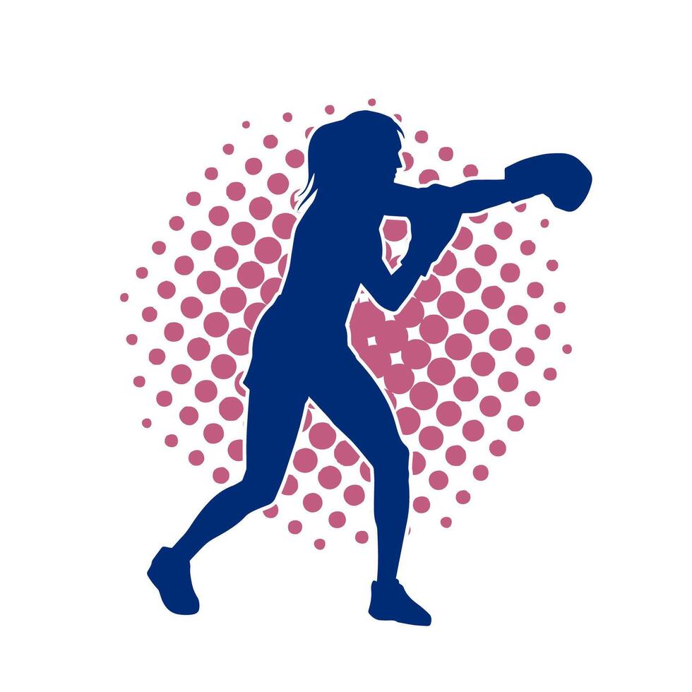 silhouette de femme boxe athlète dans action pose. silhouette de une femelle portant boxe gants pour boxe sport. vecteur