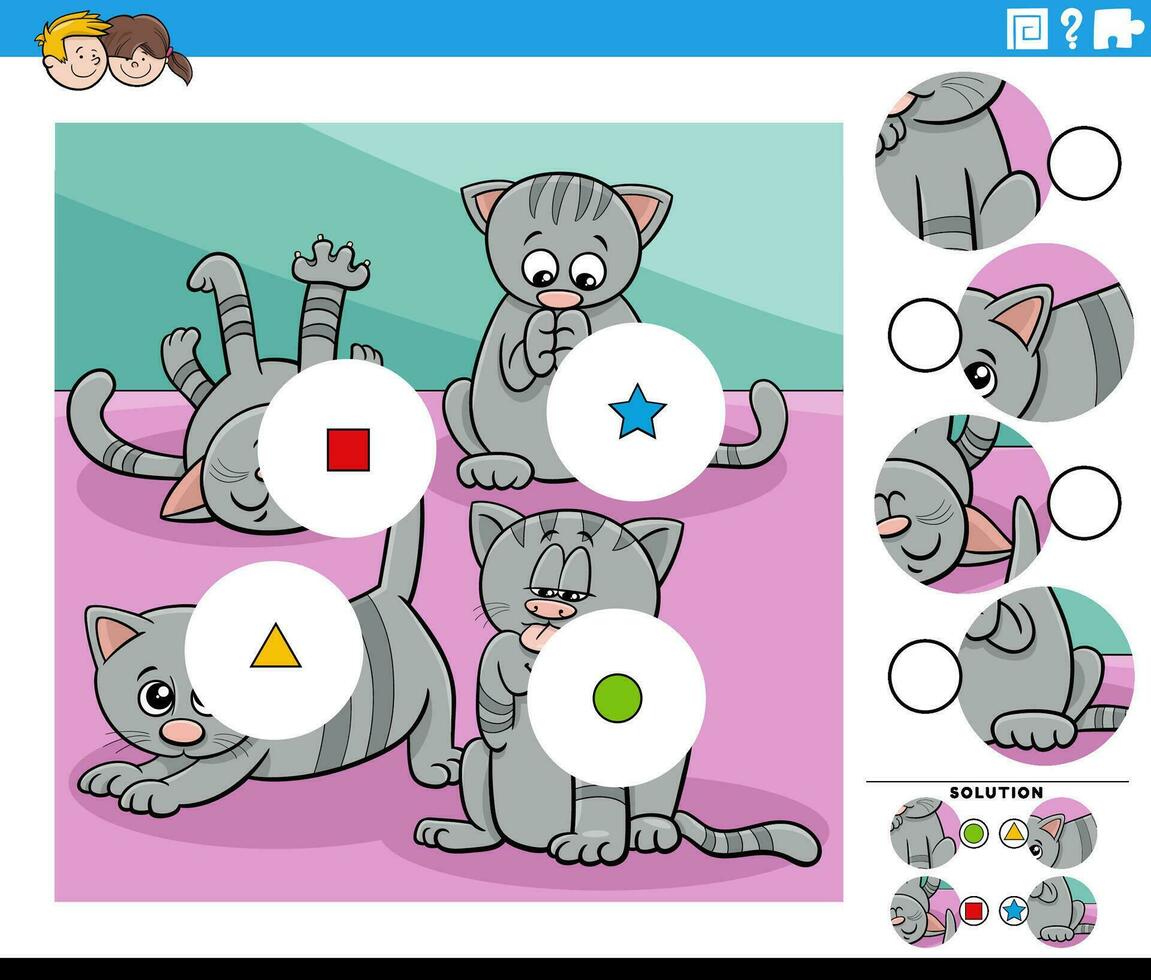 rencontre le pièces éducatif Jeu avec dessin animé chatons vecteur