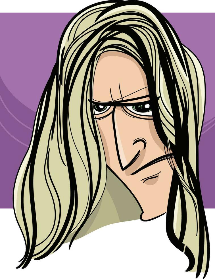 homme avec longue cheveux caricature dessin illustration vecteur