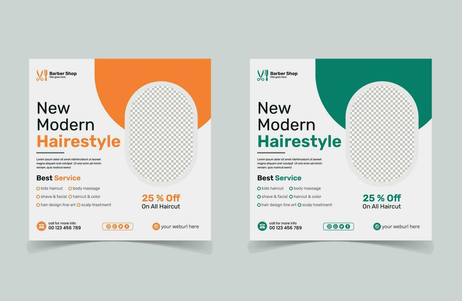 moderne cheveux Couper salon coiffeur magasin un service social médias Publier bannière conception vecteur