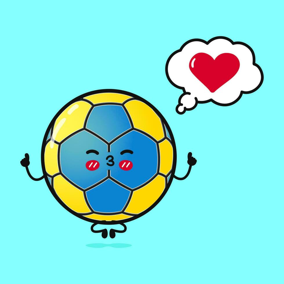 handball Faire yoga avec discours bulle. vecteur main tiré dessin animé kawaii personnage illustration icône. isolé sur bleu Contexte. handball Balle dans l'amour personnage concept