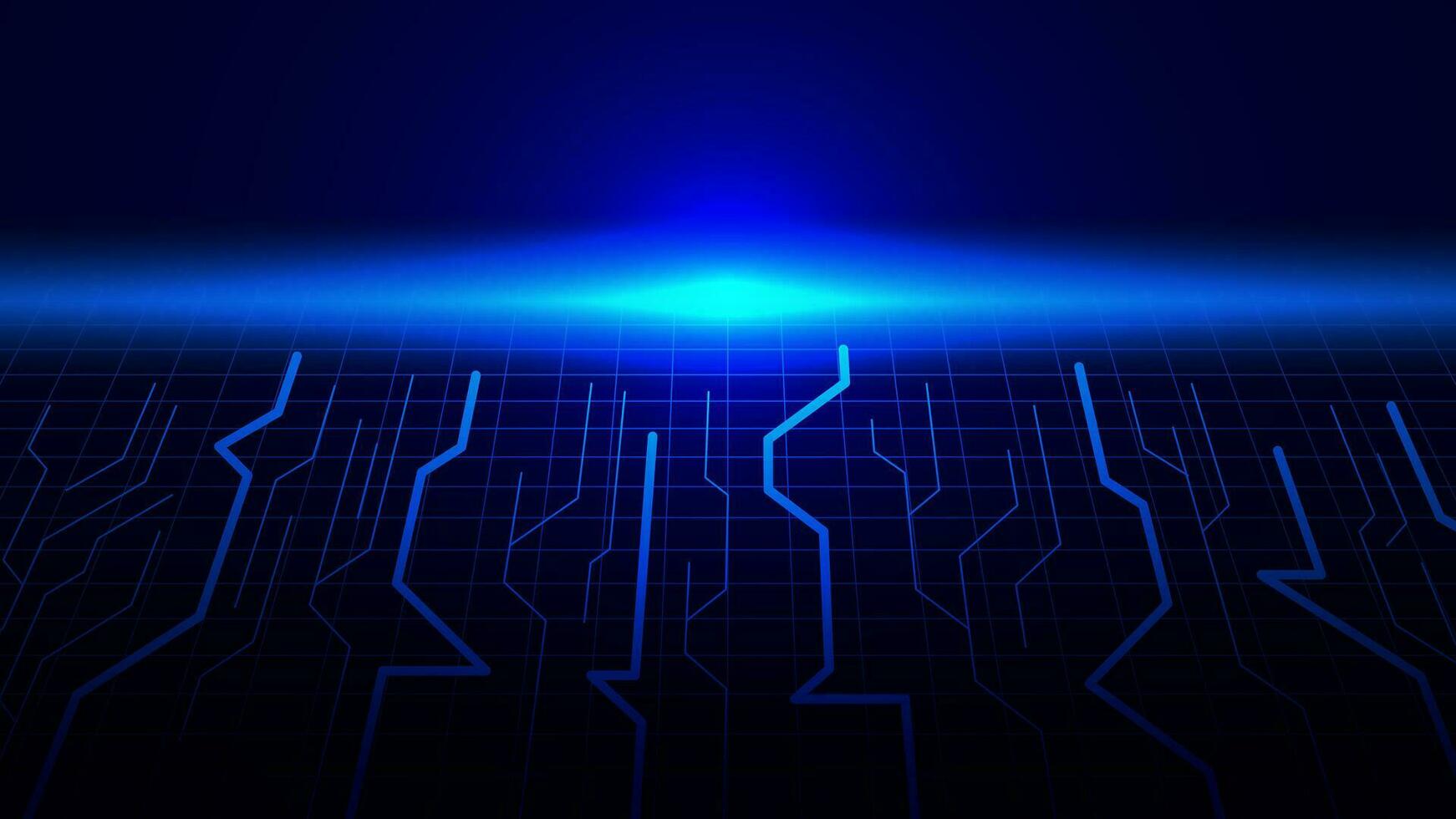 la perspective circuit lignes avec grille. futuriste technologie, numérique Les données et moderne la communication concept sur foncé bleu Contexte. vecteur illustration.