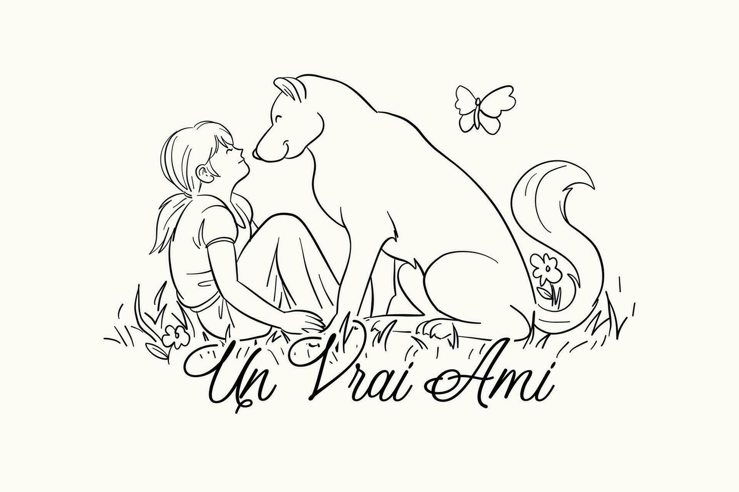 illustration de fille et chien en jouant ensemble vecteur