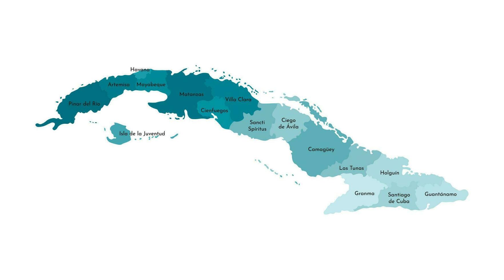 vecteur isolé illustration de simplifié administratif carte de Cuba. les frontières et des noms de le provinces, Régions. bleu silhouettes. blanc contour