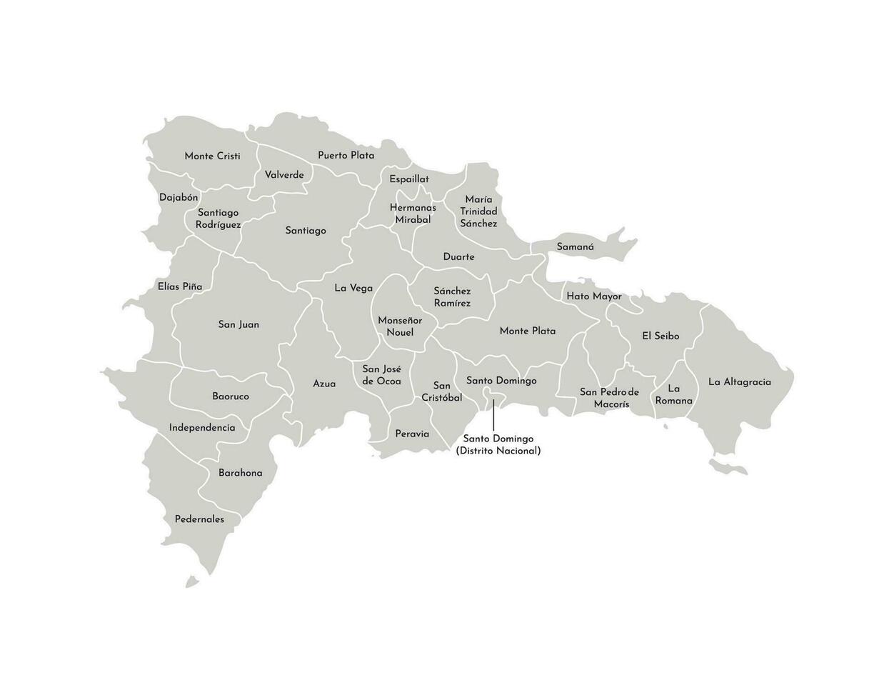 vecteur isolé illustration de simplifié administratif carte de dominicain république. les frontières et des noms de le provinces. gris silhouettes. blanc contour