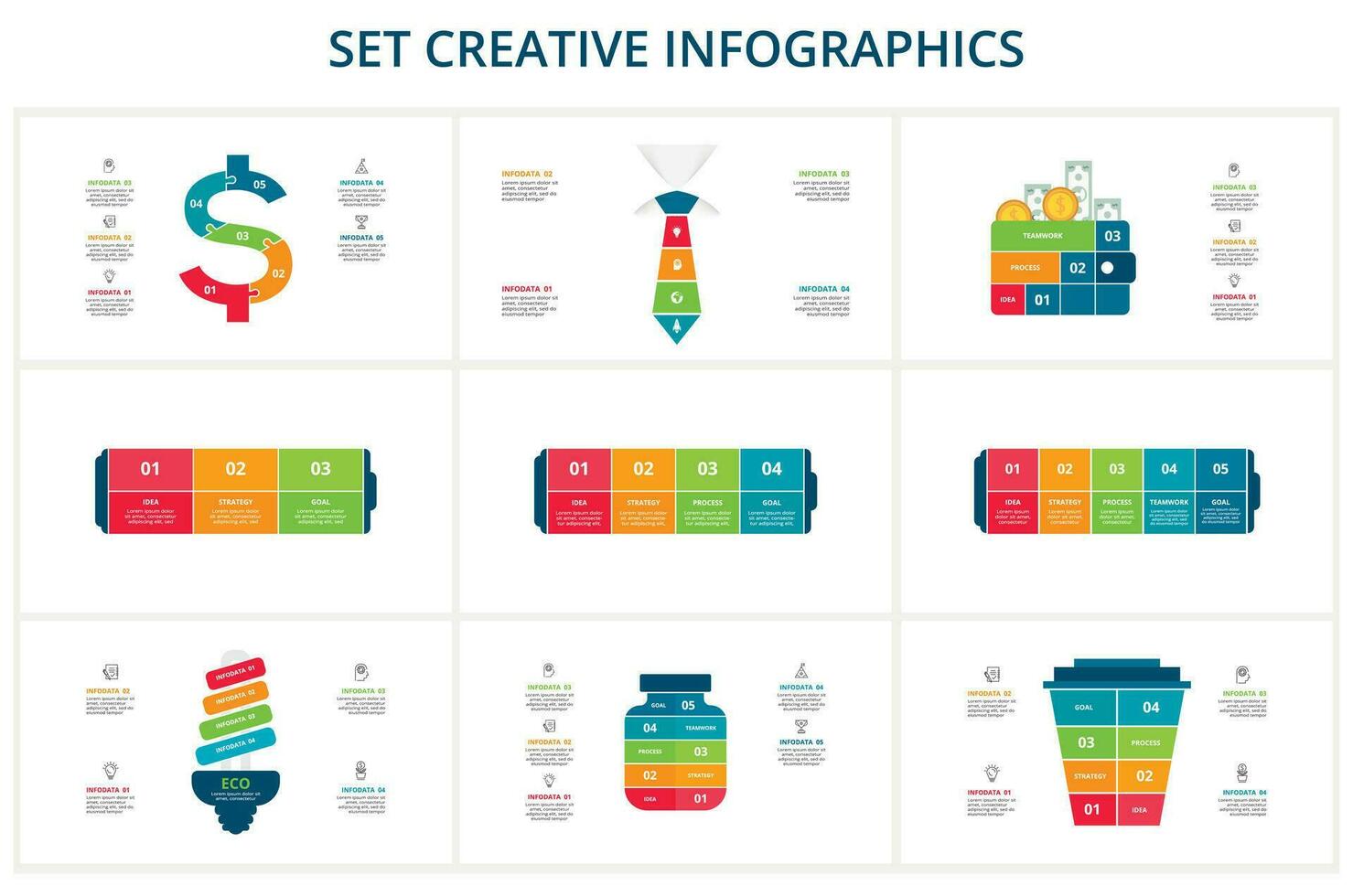 ensemble Créatif de graphique, diagramme avec pas, choix, les pièces ou processus. vecteur affaires modèle pour présentation