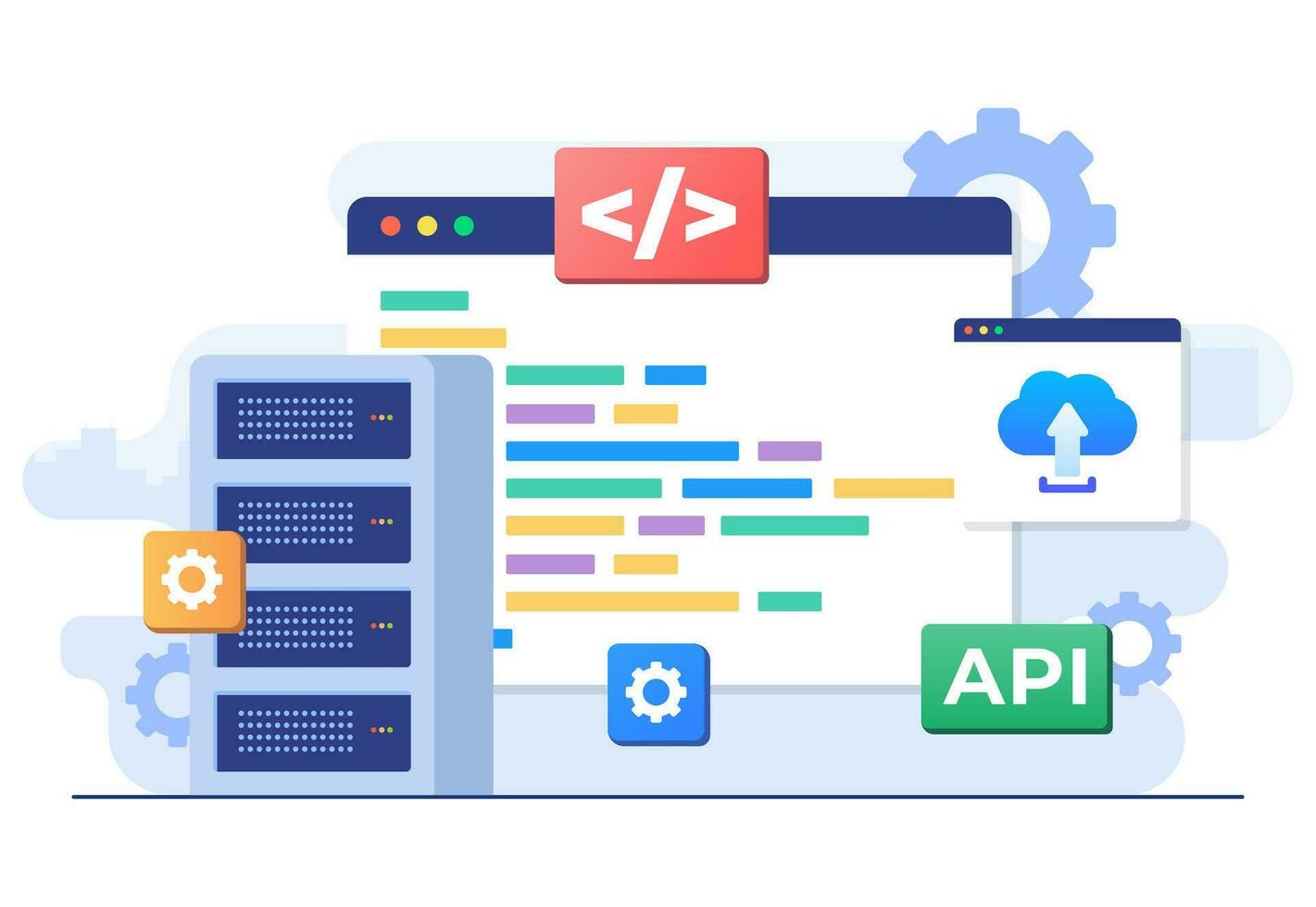 application programmation interface concept, api fournit le interface pour la communication entre applications, Logiciel développement outil, l'Internet et la mise en réseau, simplifier application l'intégration vecteur