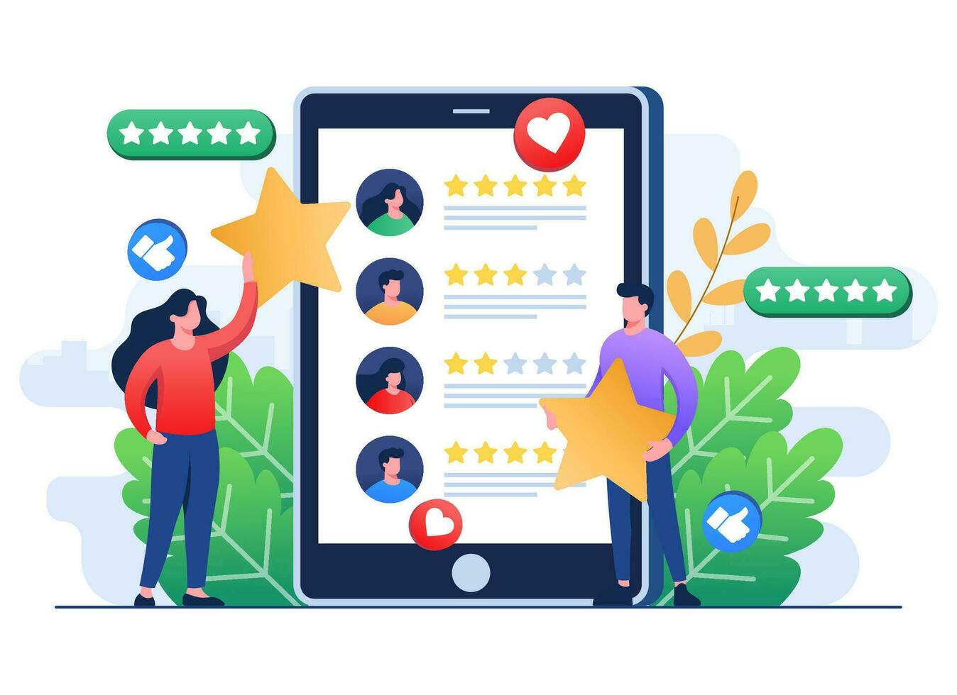 gens évaluer produit, service, application, site Internet, retour, client la revue et retour d'information concept sur tablette filtrer, la satisfaction évaluation niveau enquête concept plat illustration vecteur modèle