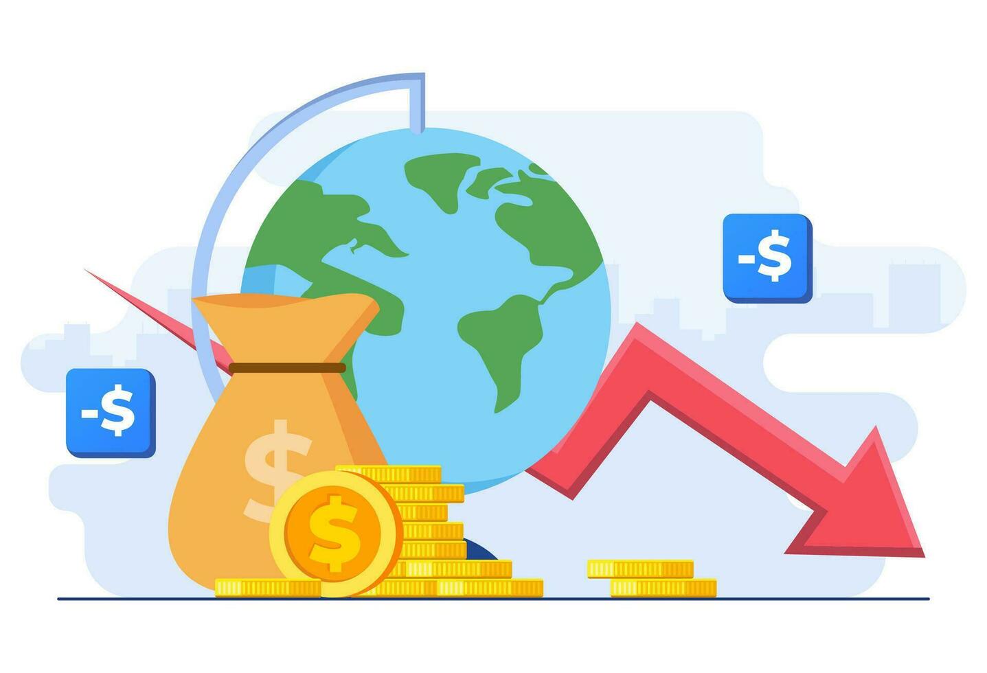 financier crise, économique récession, marché accident, la faillite, entreprise échec, dette, perte de argent revenu plat illustration vecteur modèle