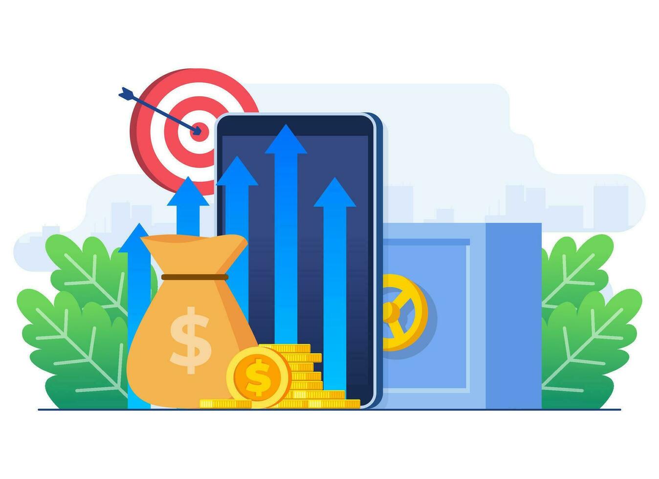 financier et investissement croissance concept plat illustration vecteur modèle, passif revenu, enregistrer argent, profit croissance, affaires plan stratégie, croissance affaires finance, financier Planification