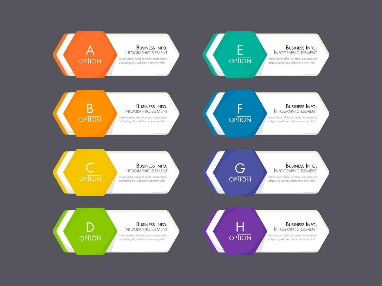 la conception d'entreprise d'infographie moderne avec 8 concepts d'option, pièces, étapes ou processus peut être utilisée pour la mise en page du flux de travail, le diagramme, les options de nombre, la conception Web. élément infographique. vecteur