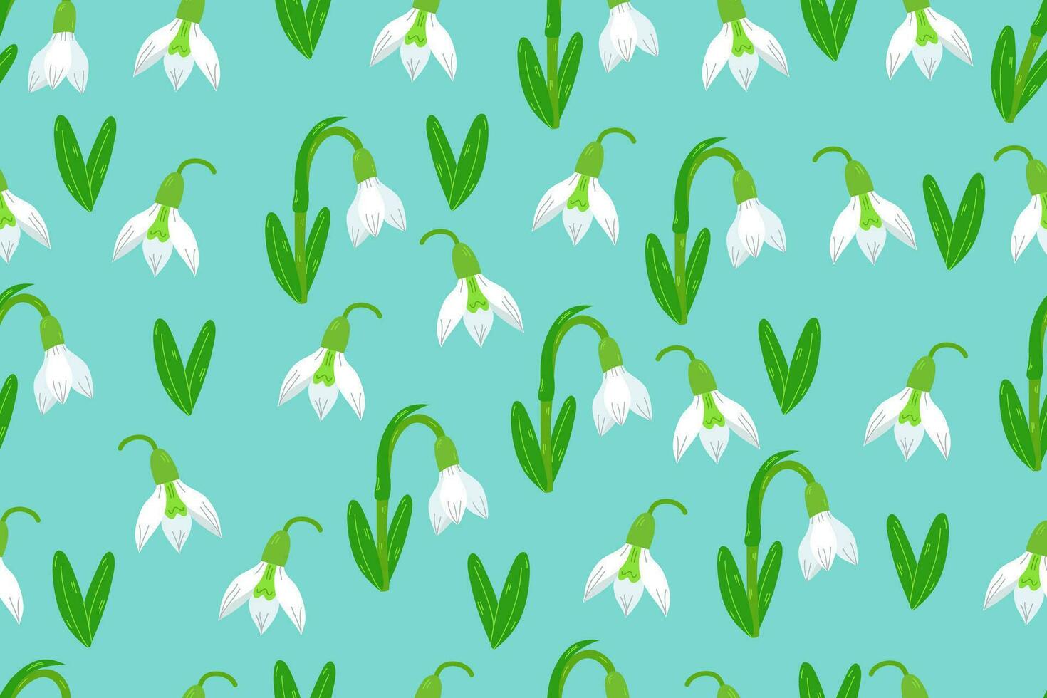 perce-neige sans couture modèle. répété texture dans griffonnage style pour tissu, emballage papier, fond d'écran, tissu. vecteur illustration.le premier perce-neige galanthus isolé sur bleu Contexte.