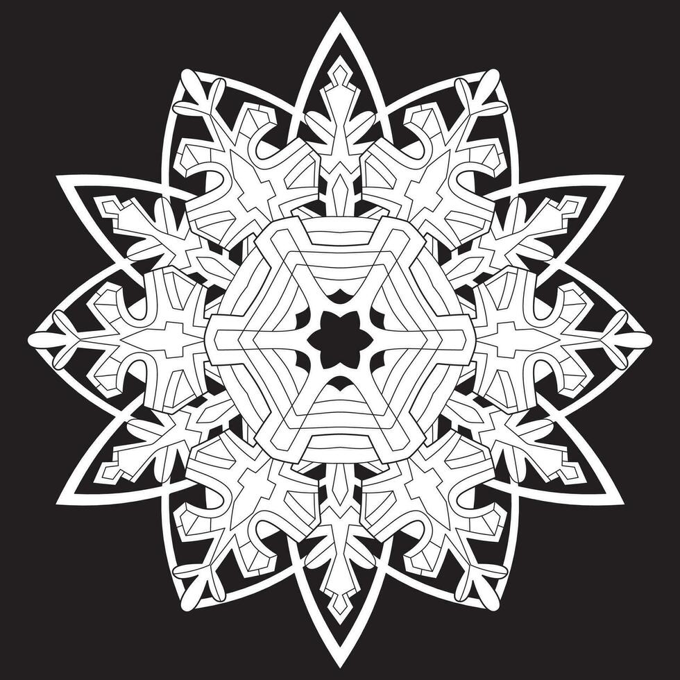 abstrait mandala flocon de neige ligne art conception sur noir Contexte. vecteur