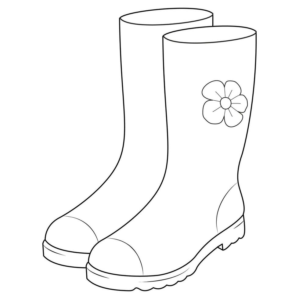 illustration avec caoutchouc bottes. ligne dessin, vecteur graphique. noir et blanc image pour coloration.