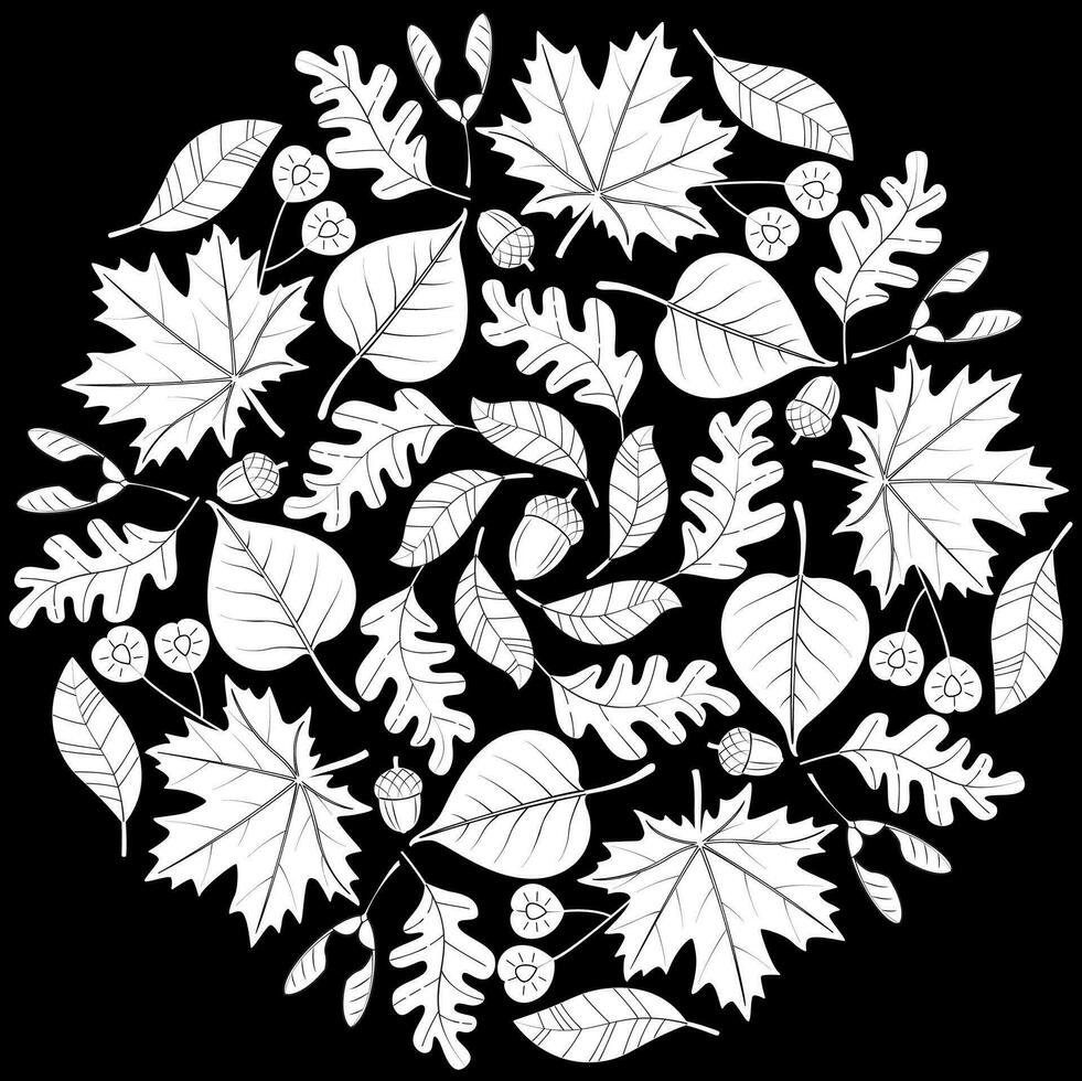 l'automne mandala avec l'automne feuilles sur noir Contexte. vecteur