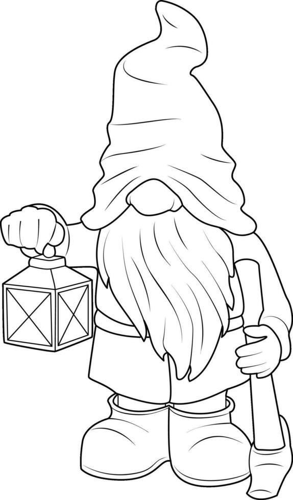 jardin gnome avec une lanterne dans le sien main contour Icônes. noir et blanc coloration page vecteur