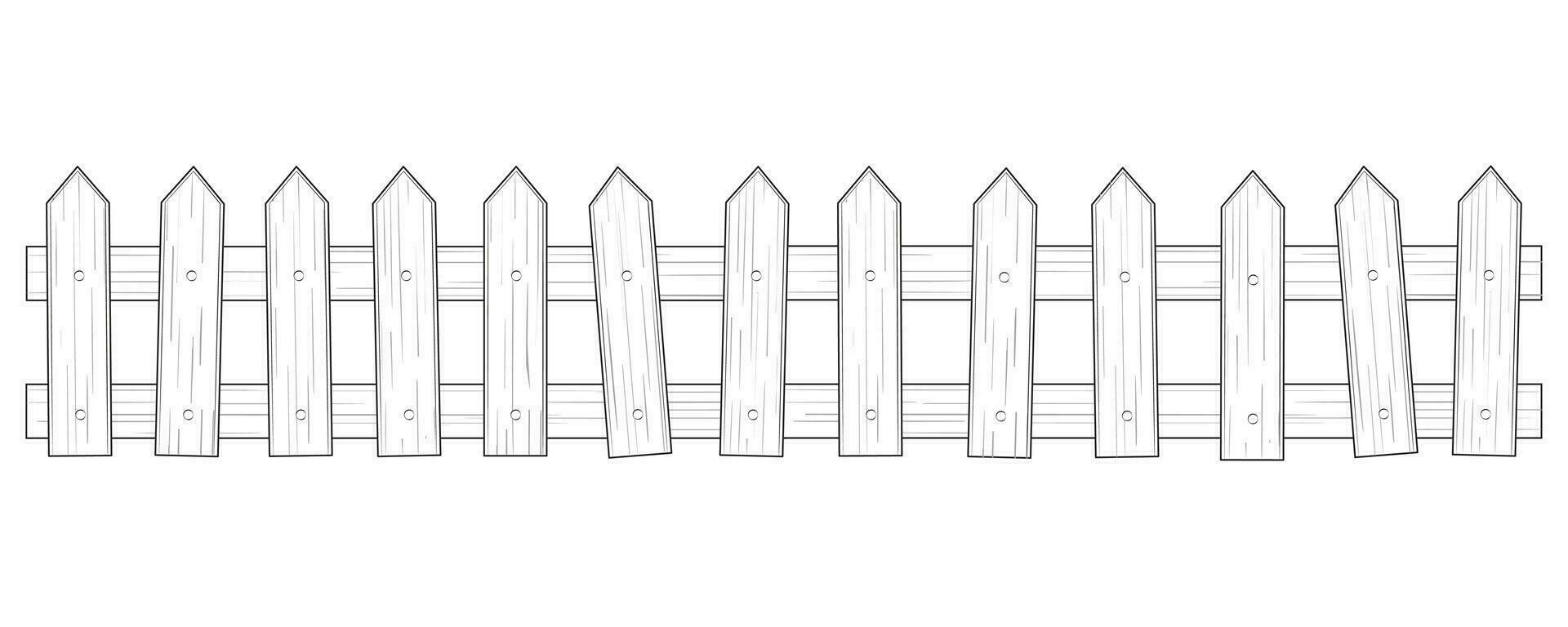 dessin animé en bois clôture, jardin ou ferme palissade. noir et blanc vecteur