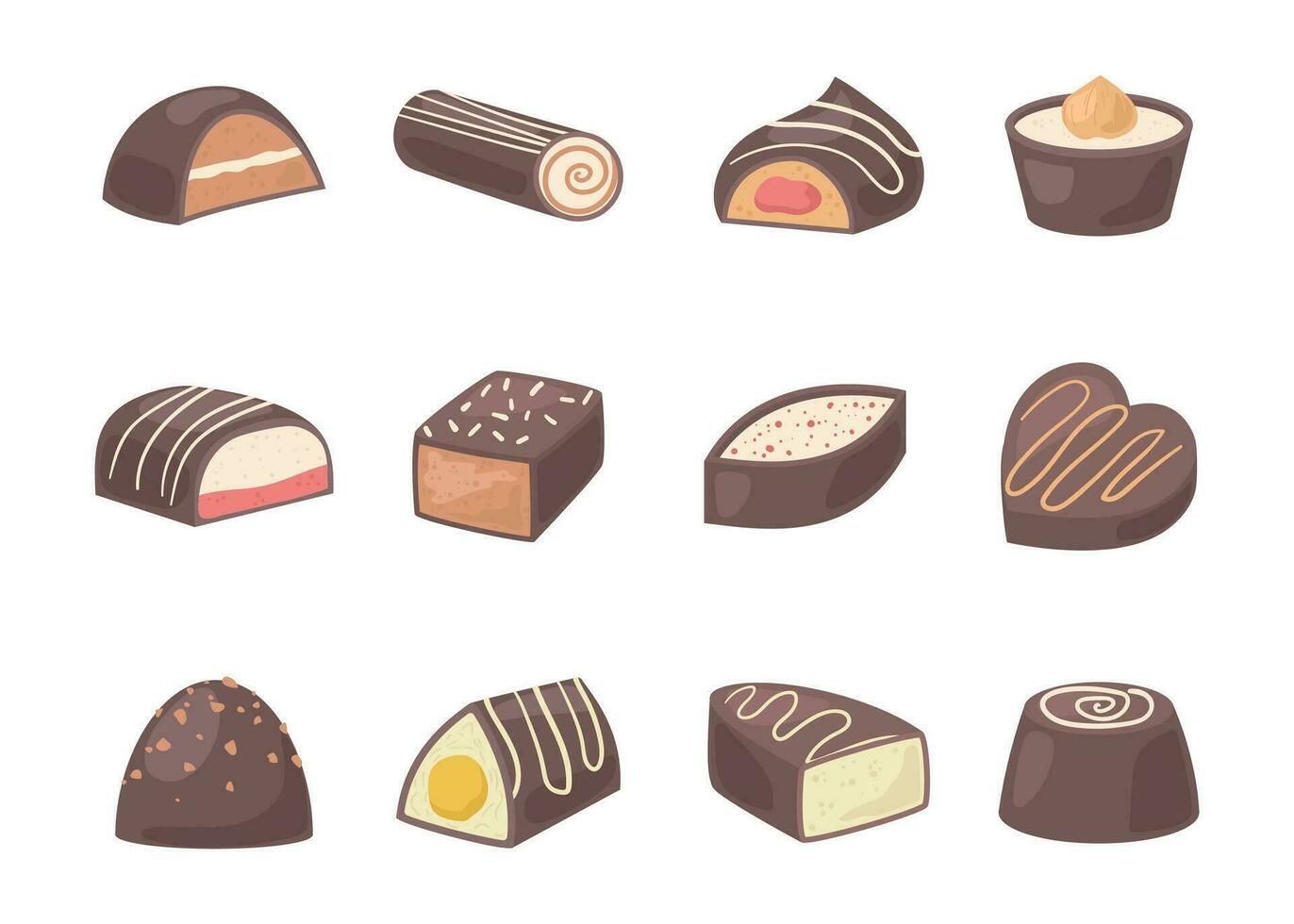dessin animé Couleur Chocolat couvert bonbon icône ensemble. vecteur