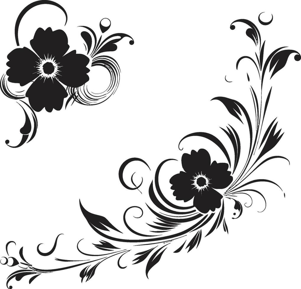 expressif floral coups main tiré vecteur icône audacieux fleur accent noir conception élément logo