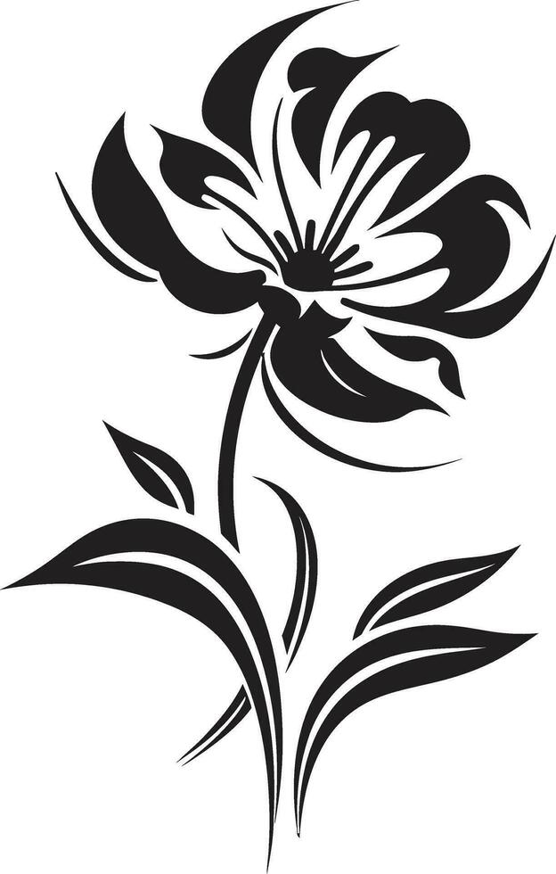 moderne floral essence Facile main rendu icône artistique Floraison détail lisse noir emblème vecteur
