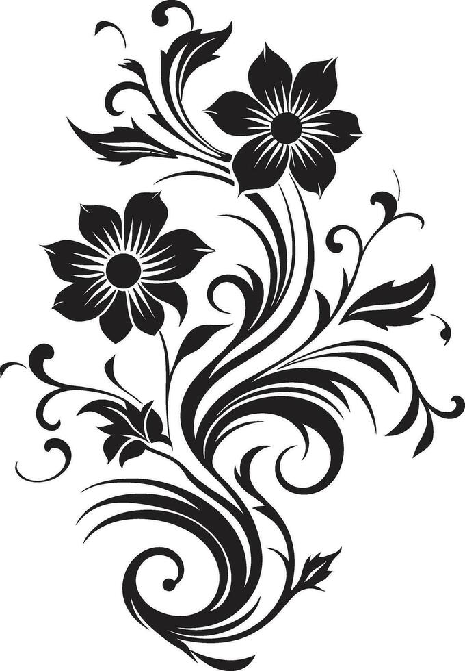 artistique floral vecteur main tiré icône noir pétale fleurir iconique vecteur logo