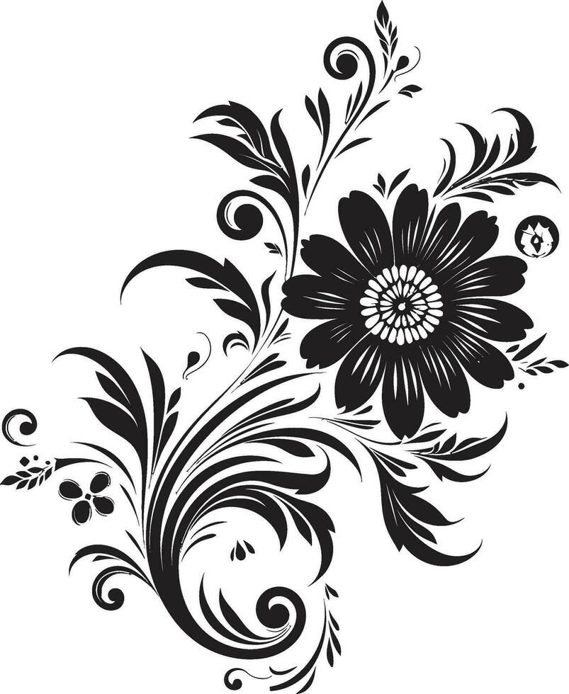 fluide botanique contour noir logo icône artistique main tiré création élégant logo détail vecteur