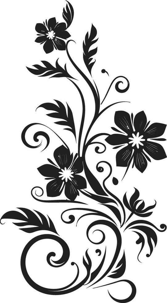 artistique vigne tourbillon vecteur logo élément biologique noir pétales main tiré icône conception