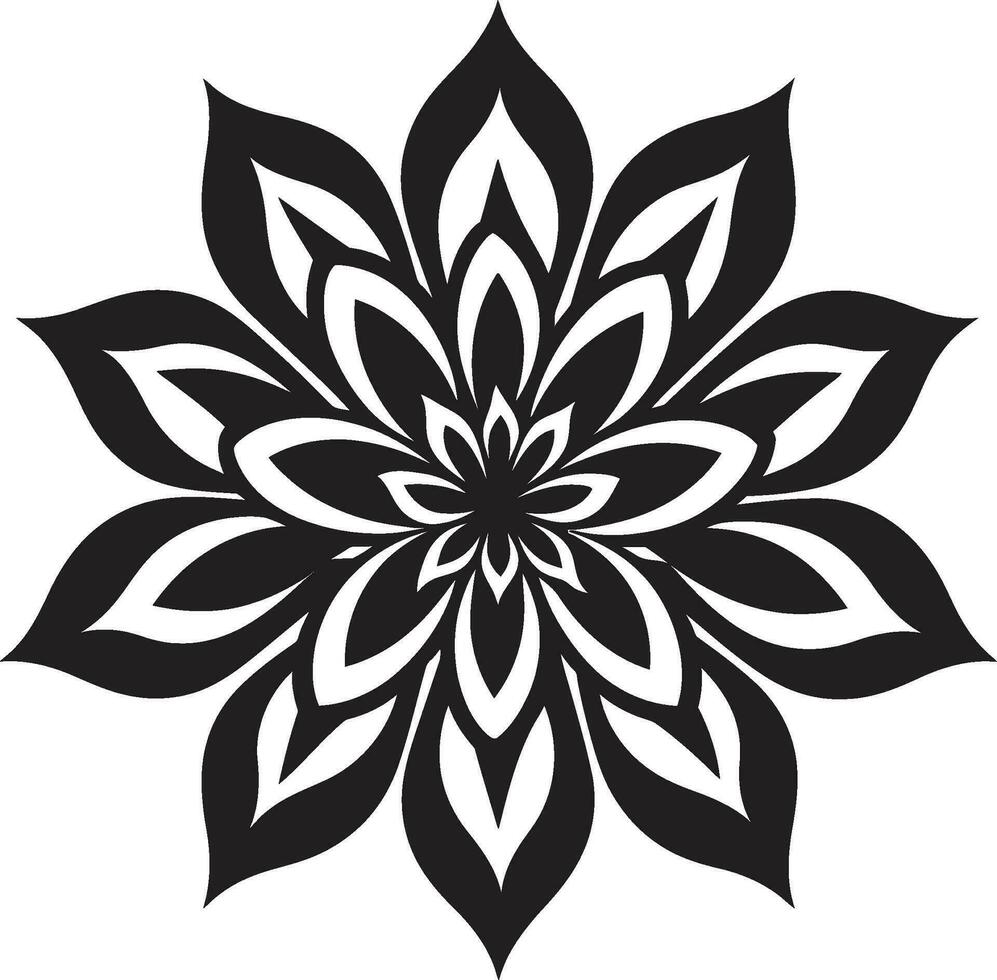 moderne fleur détail main rendu vecteur emblème artistique floral tourbillon noir iconique logo esquisser