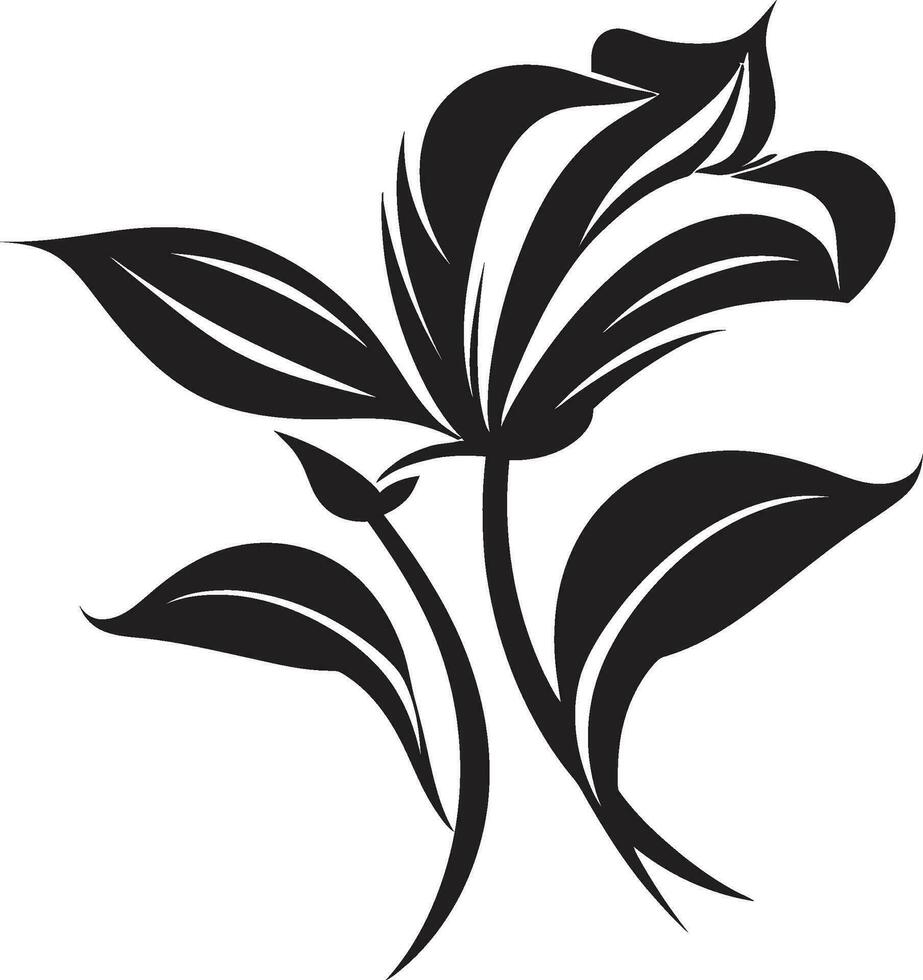 élégant pétale tourbillon noir minimal vecteur icône élégant Célibataire fleur main tiré noir emblème