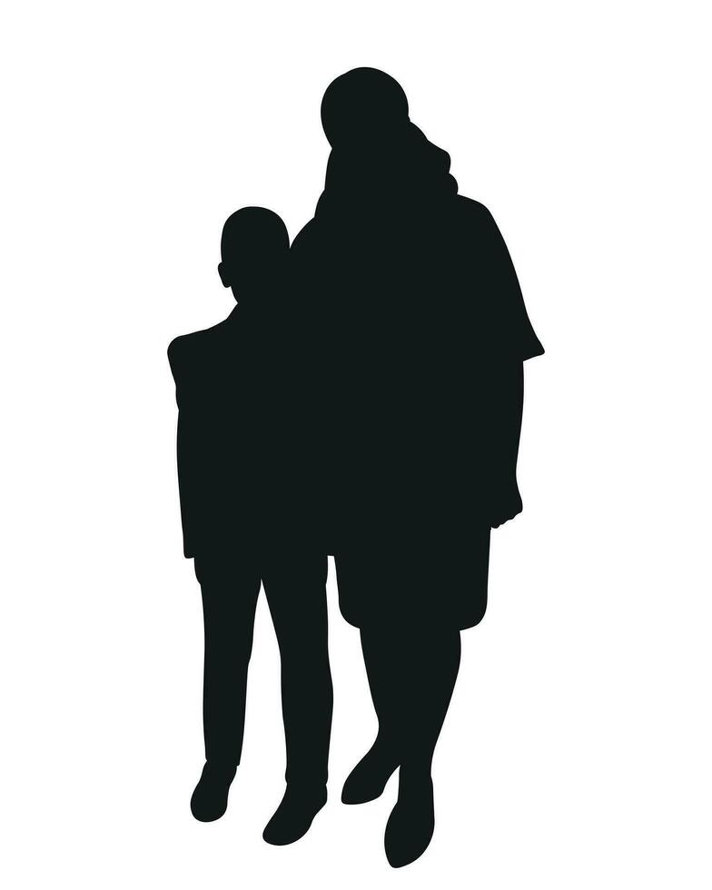 noir silhouette de mère avec sa fils, une grand-mère avec sa petit fils, une prof avec une étudiant, étreindre, isolé vecteur