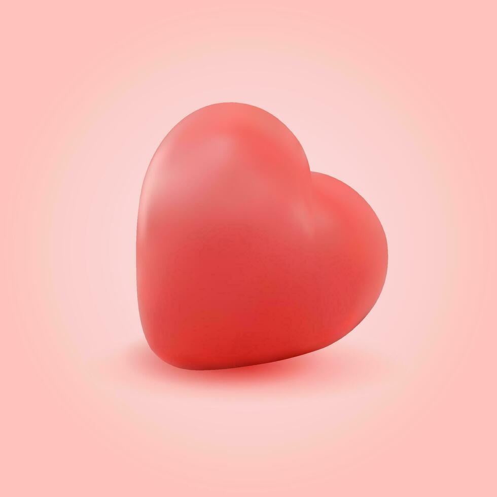 rouge 3d cœur icône sur lumière rose Contexte. vecteur illustration pour valentines journée dans 3d style.
