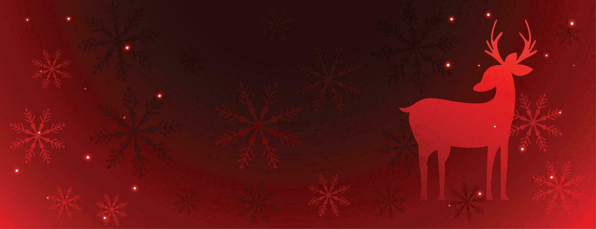 magique Noël rouge bannière avec cerf et flocons de neige vecteur