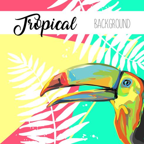 Feuilles tropicales et bannière d&#39;été toucan. vecteur