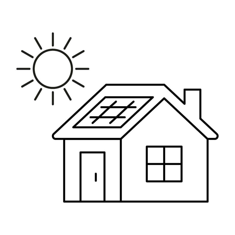 solaire panneau sur loger, accumuler Soleil énergie, ligne icône. alternative électrique génération de lumière du soleil. vecteur contour illustration