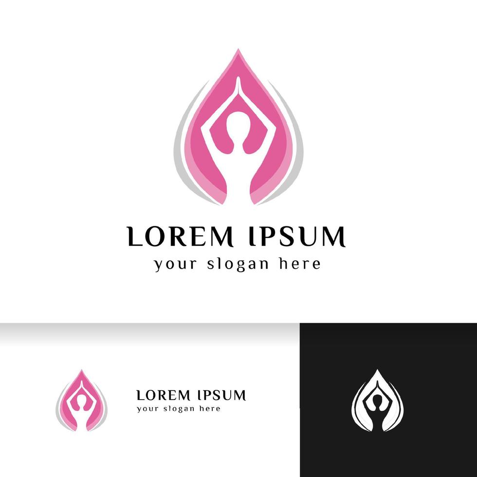 stock de conception de logo de yoga. méditation humaine en illustration vectorielle de fleur de lotus en couleur rose vecteur