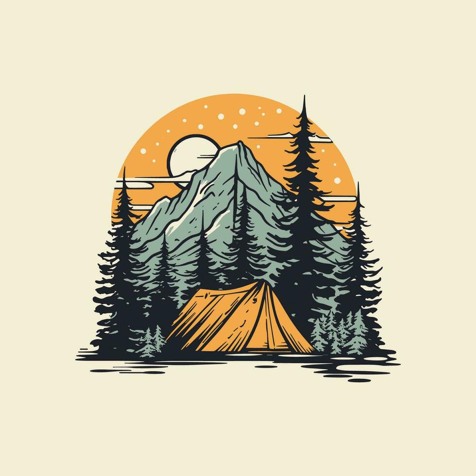 camping ancien vecteur illustration pour T-shirt conception