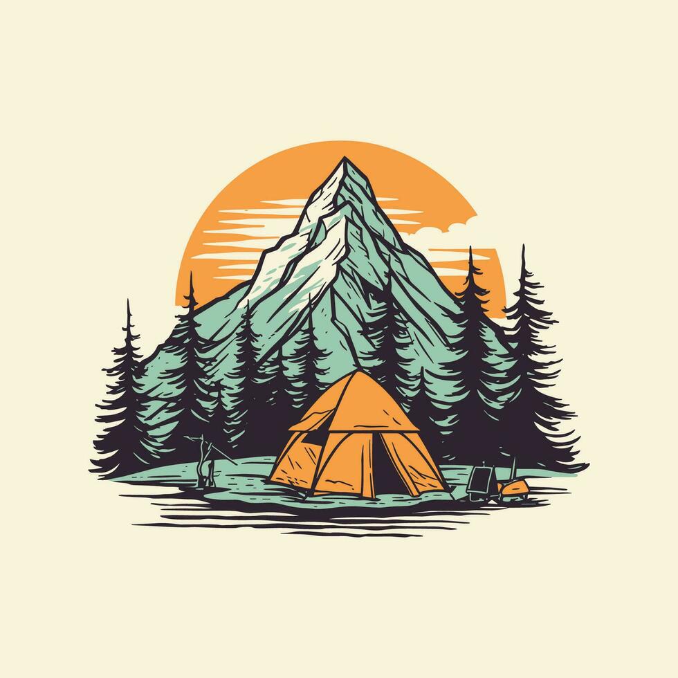 camping ancien vecteur illustration pour T-shirt conception
