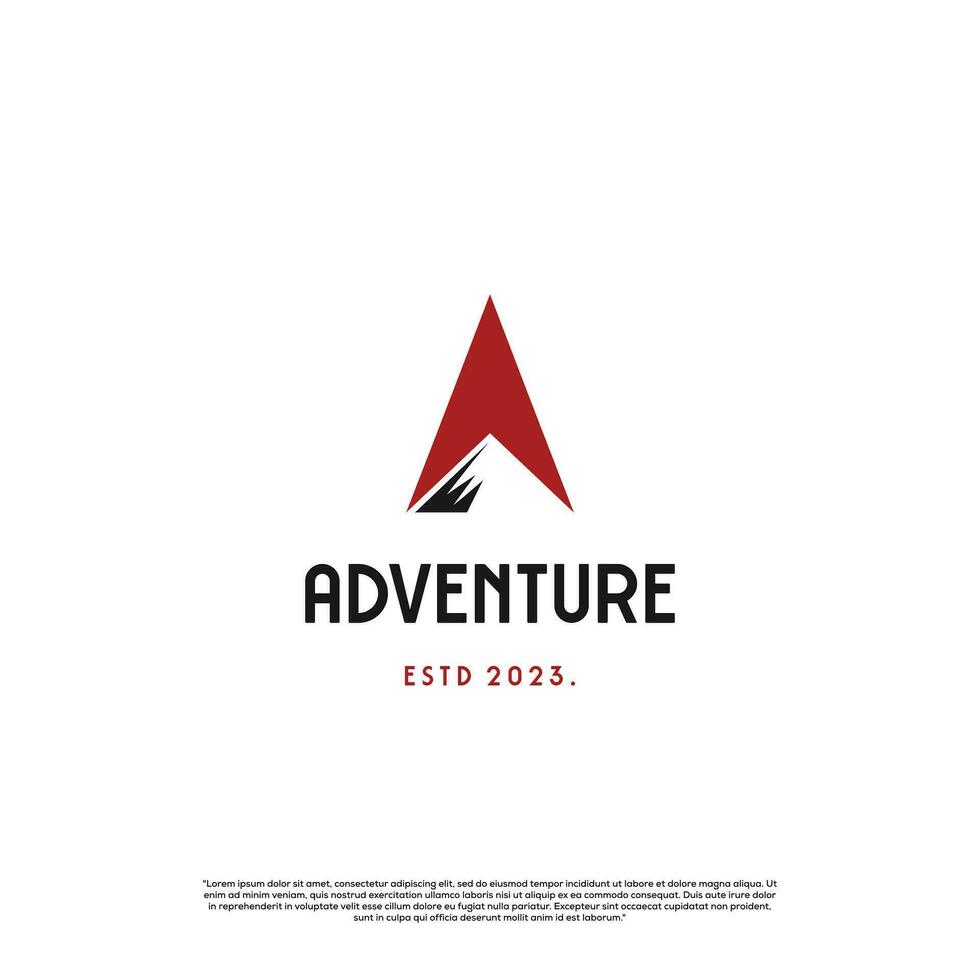 Facile aventure logo, Montagne avec boussole silhouette logo conception vecteur