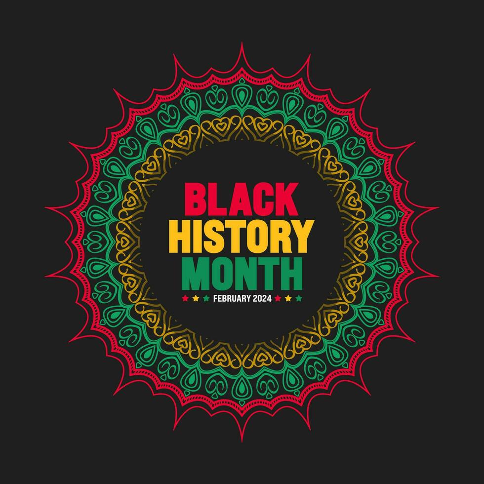 noir histoire mois coloré caractères typographie avec mandala Contexte. célèbre février dans uni État, Afrique et Canada. juneteenth indépendance journée. kwanzaa. vecteur