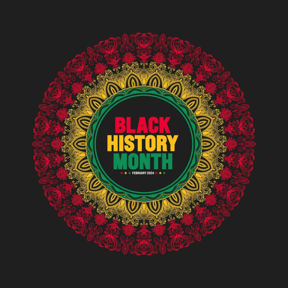 noir histoire mois coloré caractères typographie avec mandala Contexte. célèbre février dans uni État, Afrique et Canada. juneteenth indépendance journée. kwanzaa. vecteur